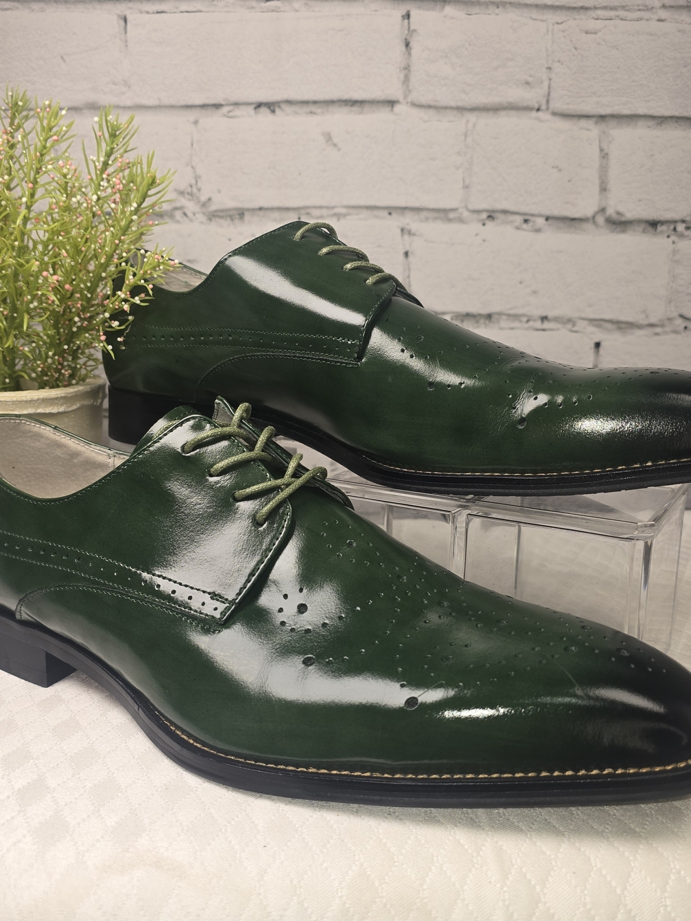 GIOVANNI JOEL MENS GREEN LEATHER LACE-UP DRESS SHOE GLOSSY WING TIP DERBY 12